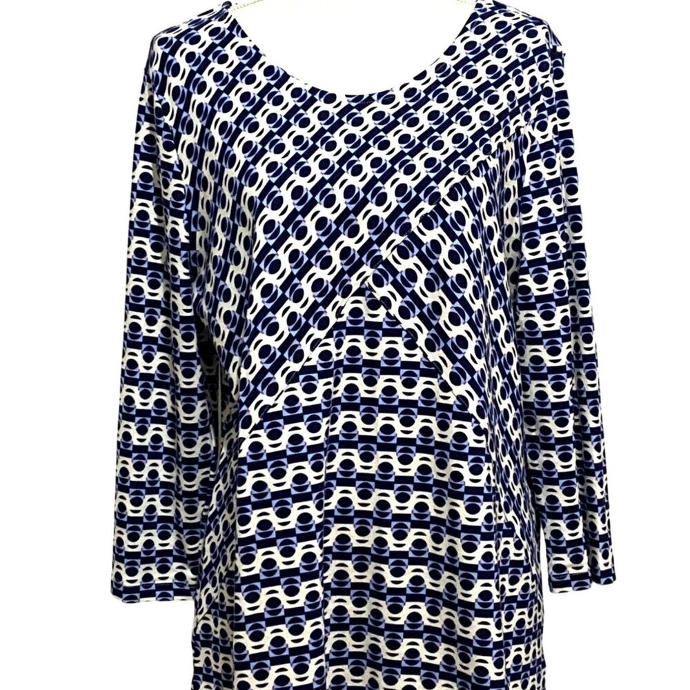 Kim Rogers Womens Pullover Top XL Op Art Boho Geometric Hypnotic‎ Chain Print